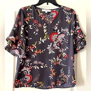 Loft Floral Blouse Ruffle Sleeve Women’s XS